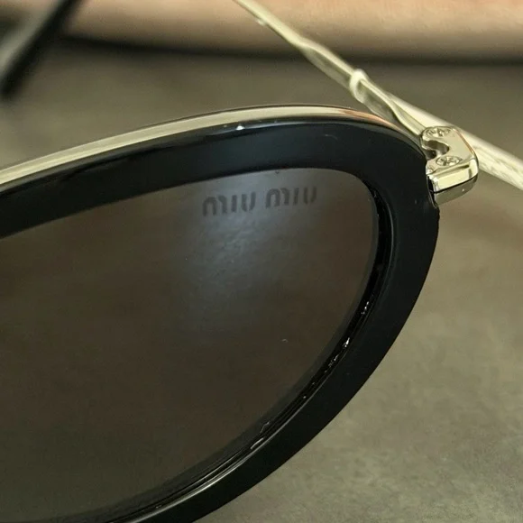 Miu Miu Oval Skinny Sunglasses Mu 58us 1ab 5o0 Black Silver/Grey NWT - Picture 14 of 15
